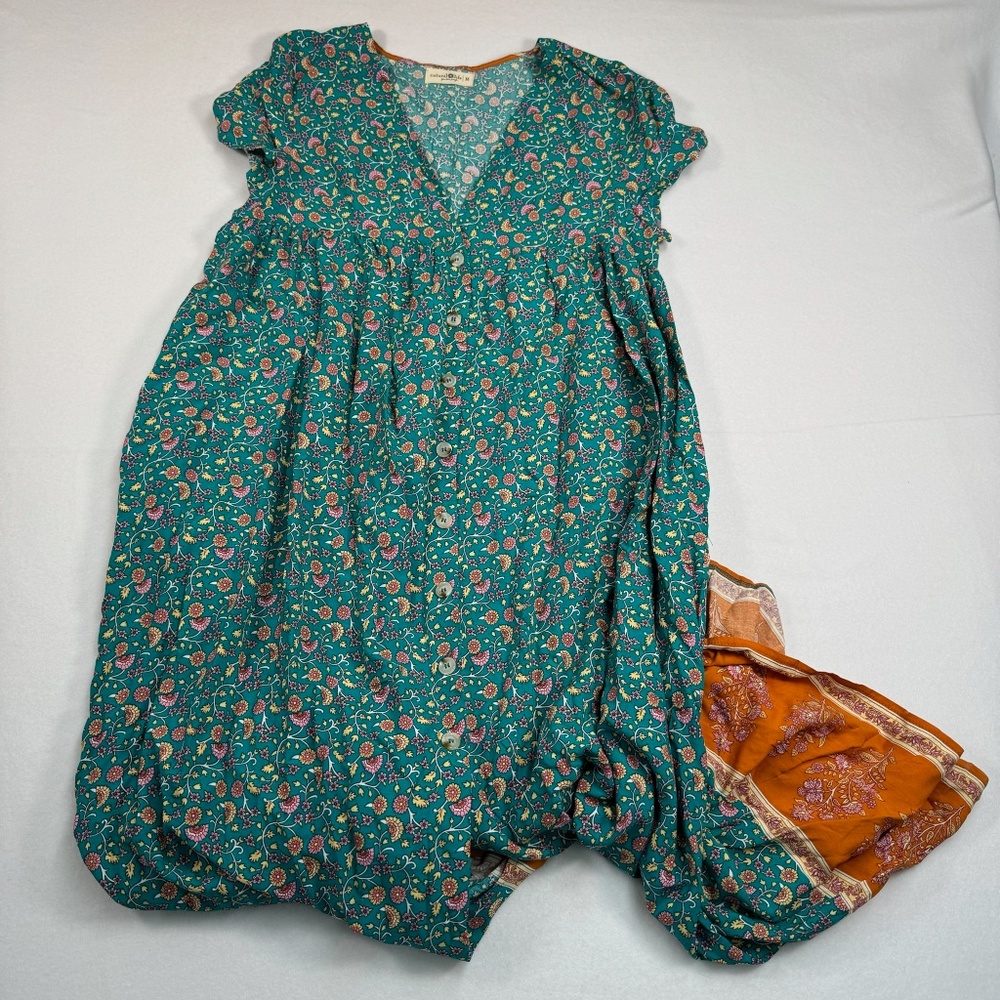 Natural Life Floral Maxi Dress Womens Size Medium Shortsleeve V Neck Button Down